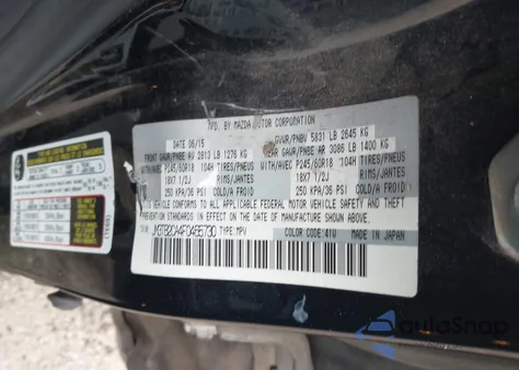 2015 Mazda Cx-9 Touring from USA, damaged, VIN JM3TB2CA4F0465730